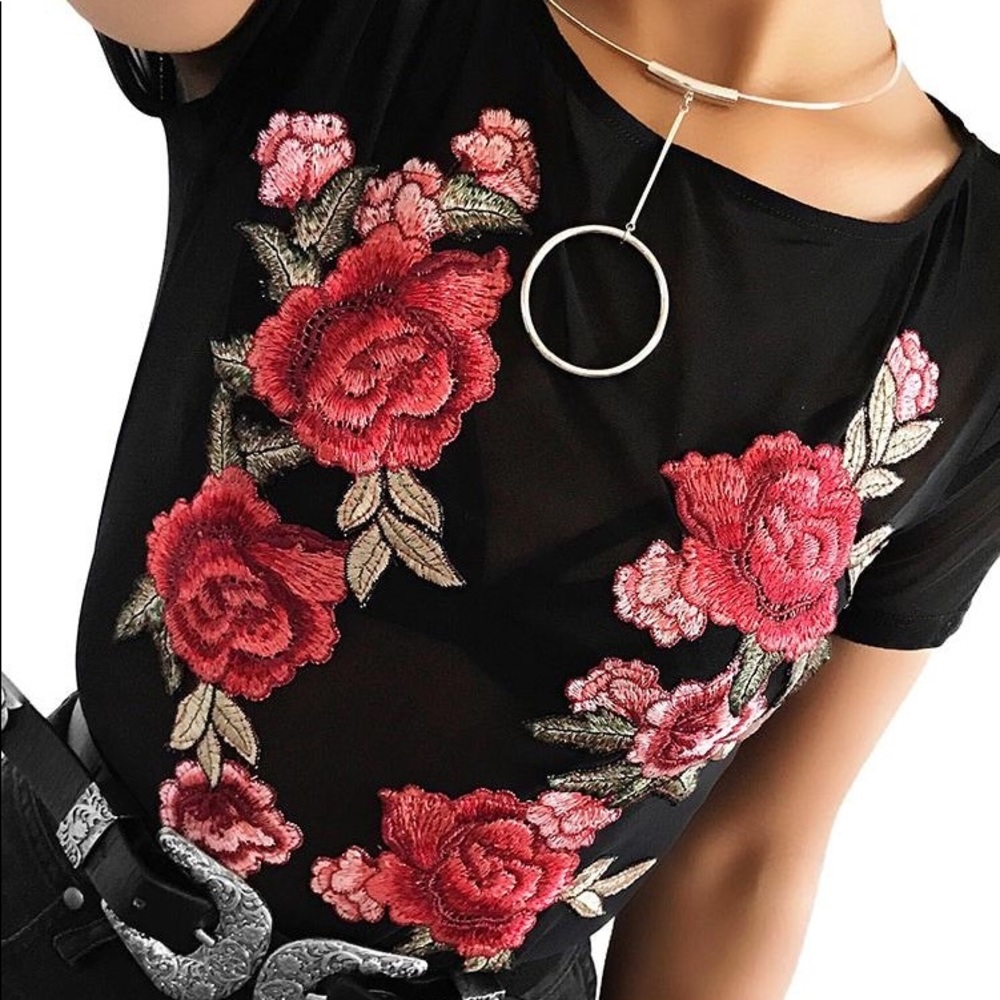 Forever 21 mesh rose body suit